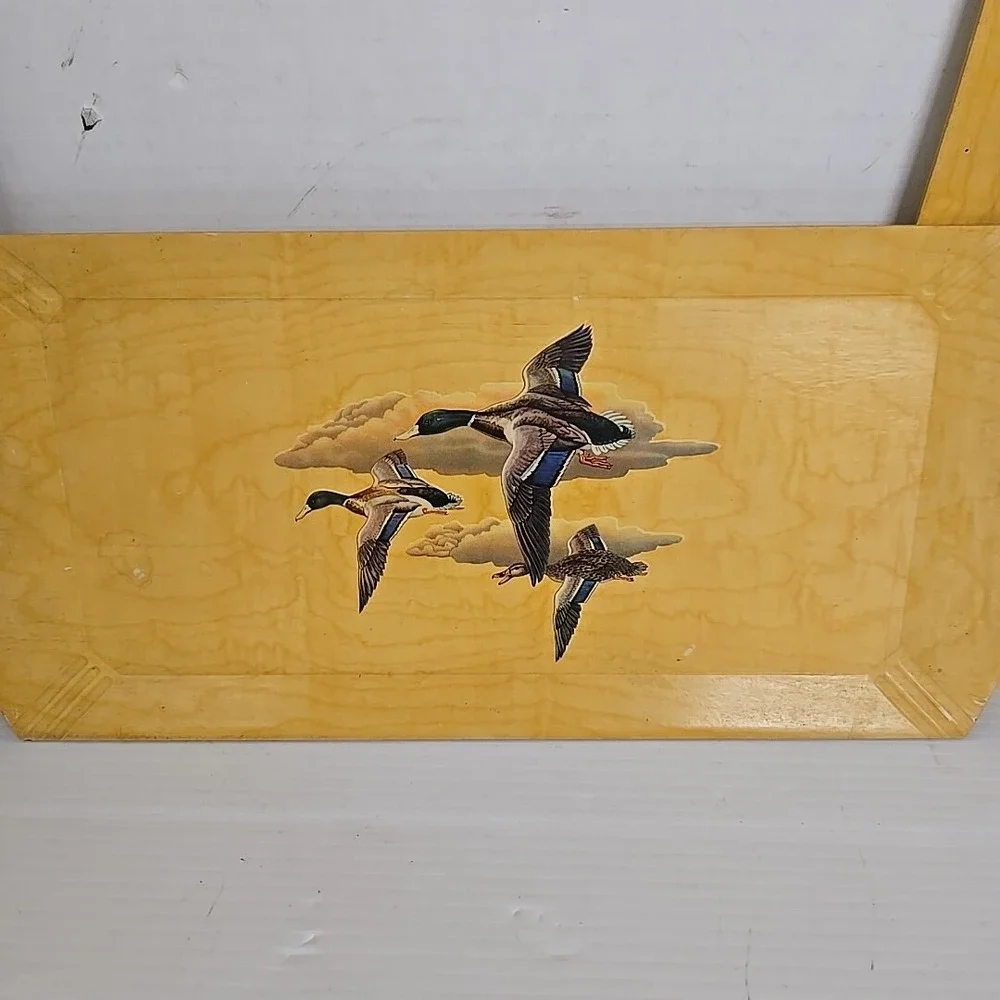 Vintage HASKO - Haskelite (2) LAP TRAYs DUCKS FLYING Mallard‎ Duck Lithograph
